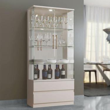 Imagem de Cristaleira Moderna de Vidro com LED - Diamante-Off White- Mavau Móvei