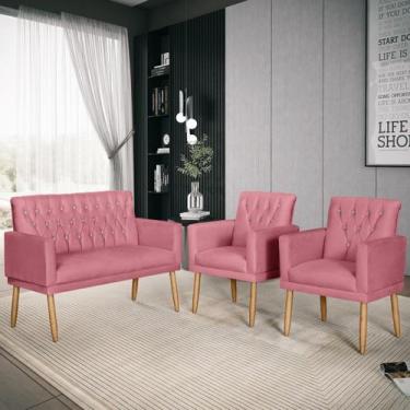 Imagem de Kit Lauren Namoradeira para Sala + 2 Poltronas Decorativas Rosa - A Z 