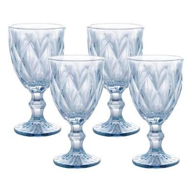 Imagem de Jogo 4 Taças de Vidro Diamond Diamante Azul Metálico para Água 325ml L