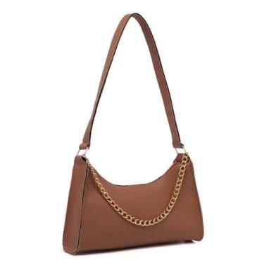 Imagem de Bolsa Feminina Caramelo Barato Bolsinha Baguete Marrom Dia A Dia Festa