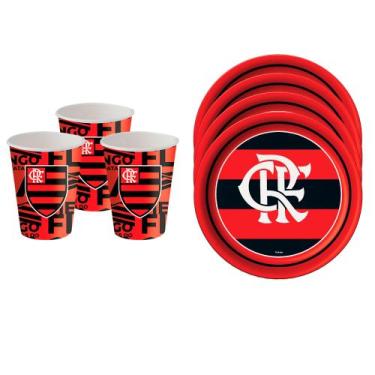 Imagem de KIt Festa Flamengo Decoração aniversá 16 pçs Copos + Pratos - Fescolor