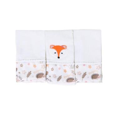 Imagem de Fralda de Boca Bordada Estampada Para Bebês Menina Menino 03 Peças - M
