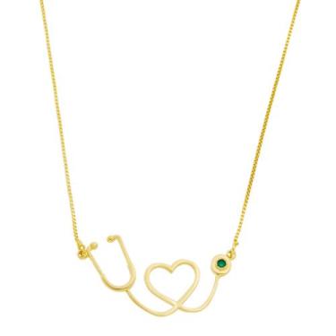 Imagem de Colar Com Pingente Estetoscópio Enfermeira Enfermagem Folheado a Ouro 