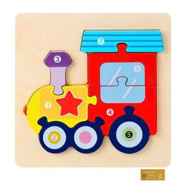 Imagem de Didaticos Aprenda Brincando Veiculos Trem DM Toys Jogo Encaixar Madeir