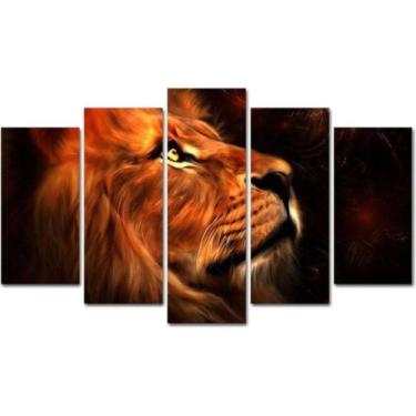 Imagem de Quadros Decorativos Leao Observador Mosaico 5 Peças - NEYRAD