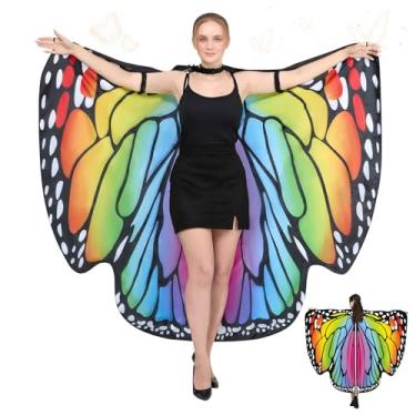 Imagem de Fantasia de borboleta para mulheres, estampa frente e verso, asas de borboleta, capa para adultos, fantasias de Halloween para mulheres, asas de fada, Dupla face multicolorida, Adults