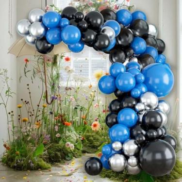 Imagem de 107Pcs Black Blue Silver Balloon Arch Kit, Latex Balloons Garland Kit for Police Birthday Space Party