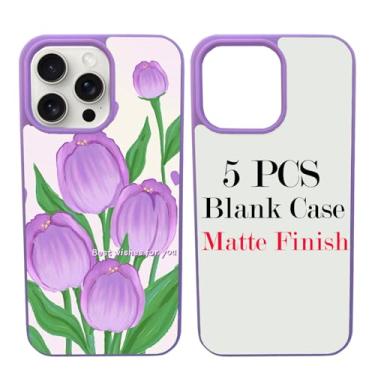 Imagem de JUSTRY Capa de telefone em branco com sublimação de 5 peças projetada para iPhone 15 Pro, 6,1 polegadas, borracha macia + inserção de alumínio fosco, impressão personalizada, capa protetora