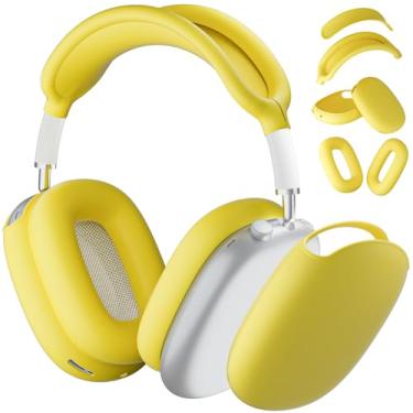 Imagem de ATUAT Capa para fones de ouvido AirPods Max, capa protetora de silicone, acessórios de pele anti-arranhões para mulheres e homens para Apple AirPods Max 2024/2020 (USB-C/Lightning), amarelo