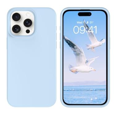 Imagem de GUAGUA Capa protetora para iPhone 15 Pro Max de 6,7 polegadas de silicone líquido de borracha gel macia fina com forro de microfibra com textura e textura para iPhone 15 Pro Max, azul claro