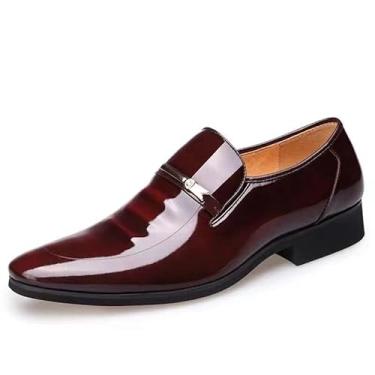 Imagem de Sapato social masculino Oxford formal clássico para negócios casual casamento falso patente Derby sapato, Marrom, 39