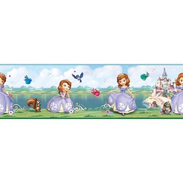 Imagem de York Wallcoverings Walt Disney Kids II amostra de memorandos Sofia/Castle Border (Amo), 20 x 25 cm, azul/verde/roxo/rosa/branco