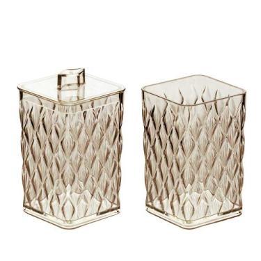 Imagem de Kit organizador pia banheiro suporte plástico higiênico porta escovas 