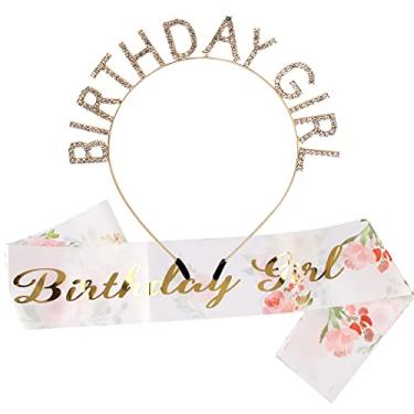 Imagem de AOPRIE Coroa de aniversário feminina com faixa de flor, tiara de aniversário dourada para mulheres, tiara de aniversário para meninas, coroa de princesa, strass, acessórios de feliz aniversário