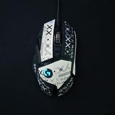 Imagem de REDQIN Fita adesiva para mouse com cobertura total para Logitech G502 com fio/G502 sem fio, autoadesiva, pré-cortada, resistente ao suor, antiderrapante, kit de atualização de mouse (Pritstream-preto