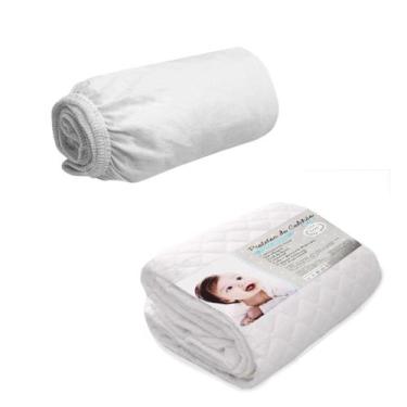 Imagem de Kit Enxoval Capa de Colchão Impermeável Mini Berço Lençol Elástico Bra