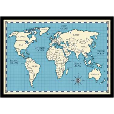 Imagem de Quadro Decorativo Mapa-Múndi Vintage Retrô Geografia Salas Escritórios