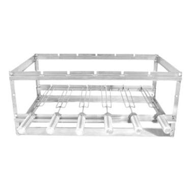 Imagem de Brasa Grill Suporte Inox Churrasqueira Alvenaria 6 Espetos