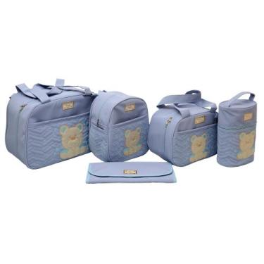 Imagem de Kit Bolsa Mala Maternidade Menino 5 Peças Urso Azul Bebê - Isadora Bab