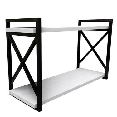 Imagem de Prateleira Estilo Industrial Suspensa 20x60cm com MDF BRANCO Estilo Industrial Funcionalidade Decoração Estante Moderna Cozinha Escritório Sala