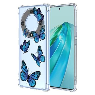 Imagem de KOARWVC Capa para Honor X9a, Honor Magic5 Lite RMO-NX1 Capa de TPU macio com absorção de choque fina protetora padrão borboleta capa traseira para Honor X9a borboleta azul