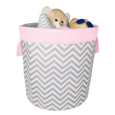 Imagem de Cesto Organizador Brinquedo Redondo Chevron e Rosa - Loja Baby