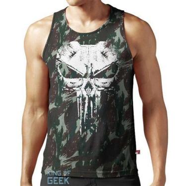 Imagem de Camiseta Regata Camuflada Caveira Punisher Cavada Justiceiro - king of