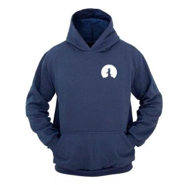 Imagem de Moletom Masculino Canguru Ragor Capuz Estampa Samurai, G, Azul