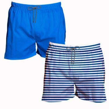 Imagem de Kit 2 Shorts Tectel Masculino Liso e Listrado Brasil Piscina - Bueno S