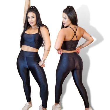Imagem de Conjunto Fitness Feminino 3D Tecido Brilhoso Top + Legging - Gringas M