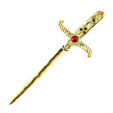 Imagem de Athame Metal Dourado Brilhante 19 cm Pedras Coloridas - Lua Mística - 