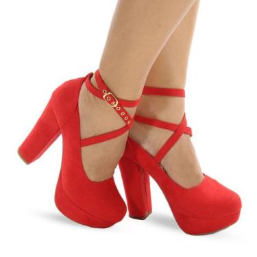 Imagem de Sapato Boneca Meia Pata Salto Alto Grosso P4 - Pedore, Vermelho, 36
