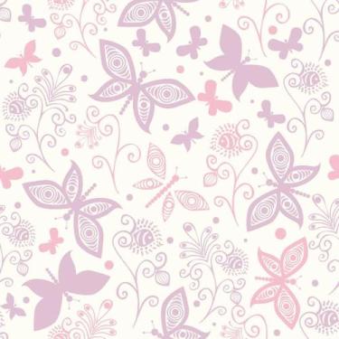 Imagem de Papel de Parede Decorativo Baby Borboletinhas Rosas e Roxas com Fundo 