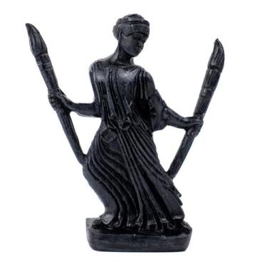 Imagem de Escultura Deusa Hécate Wicca Duas Tochas Cinza 13cm Resina - Lua Místi