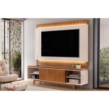 Imagem de Home p/ TV até 75 Polegadas Loren Ripada c/ Nichos 200x194cm Freijó/Of