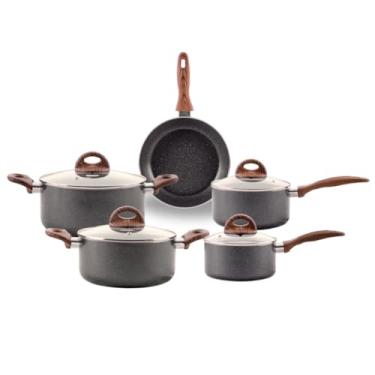 Imagem de Brinox - Jogo de Panelas Antiaderente Ceramic Life 5 Peças com Fundo de Indução Smart Plus - Granito