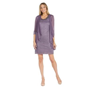 Imagem de R&M Richards Vestido feminino plus comprimento até o joelho 2 peças, Violeta, 46