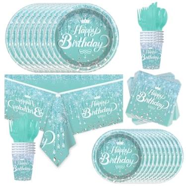 Imagem de 81Pcs Teal and Silver Tableware Set Sparkling Diamonds Party Decoration for Girls and Women Birthday Party Supplies (Blue)