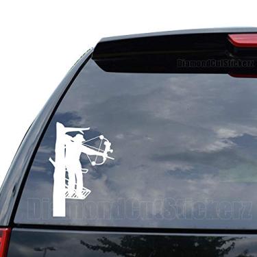 Imagem de Adesivo de arco de caça veado Buck decalque carro caminhão motocicleta janela Ipad laptop decoração de parede - tamanho (05 polegadas / 13 cm de altura) - cor (branco fosco)