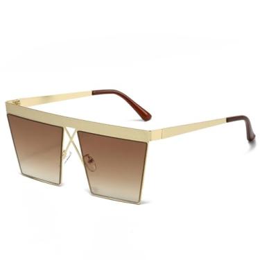 Imagem de JRLLFD Óculos de sol siameses vintage, masculino, feminino, liga, sem aro, grandes, quadrados, retrô, óculos escuros, dourado, chá, tamanho único