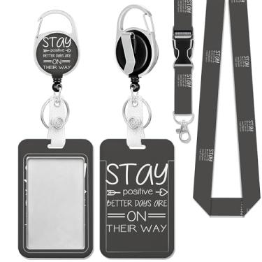 Imagem de Stay Positive Better Days are On Lanyards para crachás de identificação, suporte de crachá com cordão separável, cordão de crachá com clipe retrátil de carretel, professoras médicas funcionários de