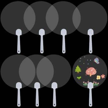 Imagem de GORGECRAFT 12 peças de ventiladores portáteis de plástico transparente com bolso redondo em branco enfeite de pintura estilo chinês com alça para artesanato faça você mesmo, decorações de verão,