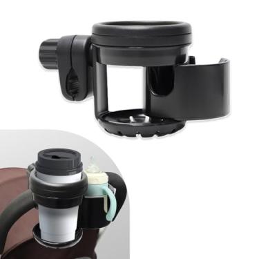Imagem de Lusinus Suporte de copo para carrinho compatível com YOYO/YOYO2/YOYO3 – Suporte de copo duplo ajustável 2 em 1 com grampo giratório de 360° – serve para mamadeiras, xícaras de café, canecas de viagem