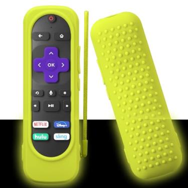 Imagem de Capa para controle remoto Roku Smart TV Steam Stick, capa de silicone universal para a maioria dos modelos de controle remoto Roku com cordão (verde luminoso)