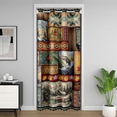 Imagem de Feelyou Cortina blackout para pesca e caça 30%-50% escurecimento do quarto 106,7 cm x 213,4 cm Cortina de porta oeste peixe robalo para privacidade de porta rústica cabana país vintage tratamentos de