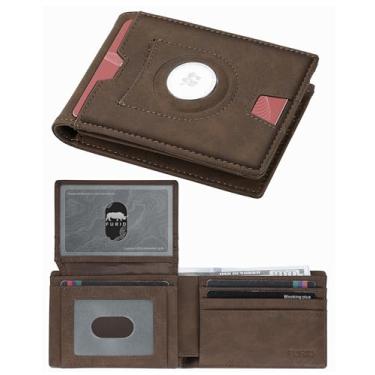 Imagem de furid Carteira masculina fina Air Tag: Carteira minimalista de couro RFID com 2 janelas de identificação com suporte para Airtag - presentes para marido e pai no aniversário de aniversário, Marrom