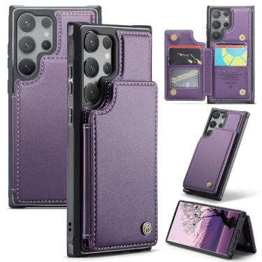 Imagem de LJFLYXRI Capa para Samsung Galaxy S25 com suporte para cartão, bloqueio RFID, suporte, à prova de choque e capa carteira durável para mulheres e homens (roxo, S25 Ultra)