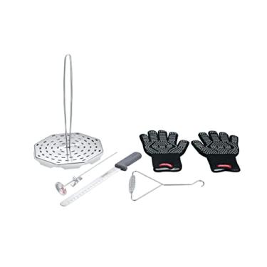 Imagem de CONCORD 6 Piece Stainless Steel Turkey Fryer Kit. Frying Accessories Includes: Rack, Lifter, Thermometer, Gloves, and Turkey Slicer Knife