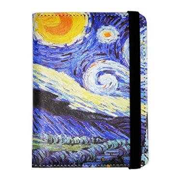 Imagem de Conjunto de porta-cartões de passaporte e vacina, girassóis, capa para passaporte de viagem para carteira de passaporte de couro para homens e mulheres, Noite estrelada, One Size, Minimalista