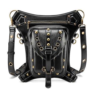 Imagem de Chikencall Bolsa de cintura gótica steampunk, bolsa de braço de perna caída, pochete de ombro, bolsa de mão, Preto, B, 11 x 3.7 x 11.4 inches